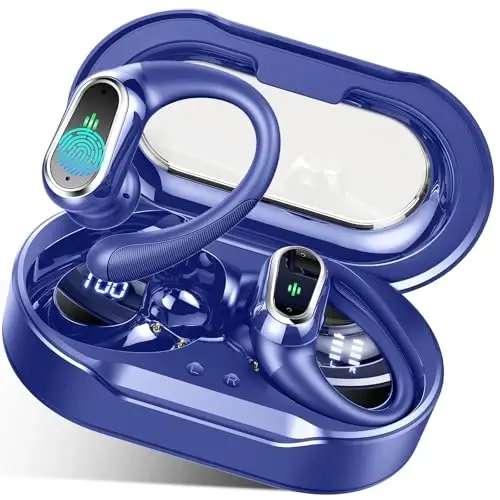 Wireless Earbuds, 2025 Bluetooth 5.4 Headphones Sport, Bluetooth Earbuds with ENC Noise Canceling Mic, 50H Stereo Wireless Headphones IP7 Waterproof with Earhooks, Dual LED Display for Workout/Running - ROLOSAR