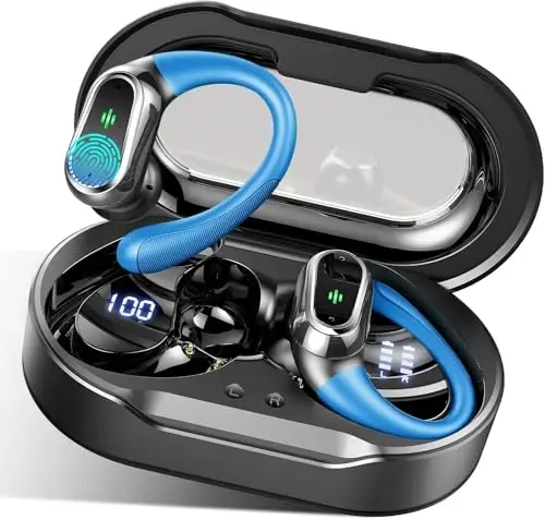 Wireless Earbuds, 2026 Bluetooth 5.4 Headphones Sport, 50Hrs HiFi Stereo Deep Bass Over-Ear buds with ENC Noise Cancelling Mic, IP7 Waterproof & LED Display Earphones with Earhooks for Workout/Running - 1