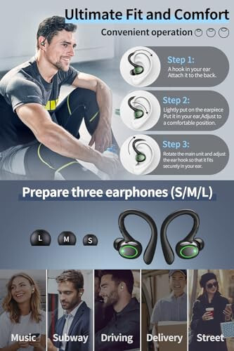 Wireless Earbuds, 60H Playback Bluetooth 5.3 Headphones,Noise Cancelling Wireless Headphones with LED Battery Display, Mics Clear Call, IPX7 Waterproof Bluetooth Earbuds for Workout Sports (BLACK) - 4