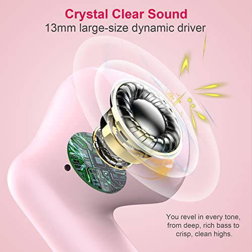 Wireless Earbuds, Bluetooth 5.4 Headphones in Ear with Noise Cancelling Mic, Bluetooth Earbuds Stereo Bass, IP7 Waterproof Sports Earphones, 32H Playtime USB C Charging Ear Buds Pink for Android iOS - 8