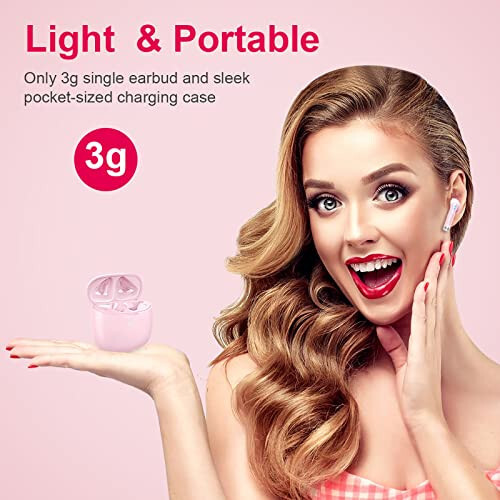 Wireless Earbuds, Bluetooth 5.4 Headphones in Ear with Noise Cancelling Mic, Bluetooth Earbuds Stereo Bass, IP7 Waterproof Sports Earphones, 32H Playtime USB C Charging Ear Buds Pink for Android iOS - 9