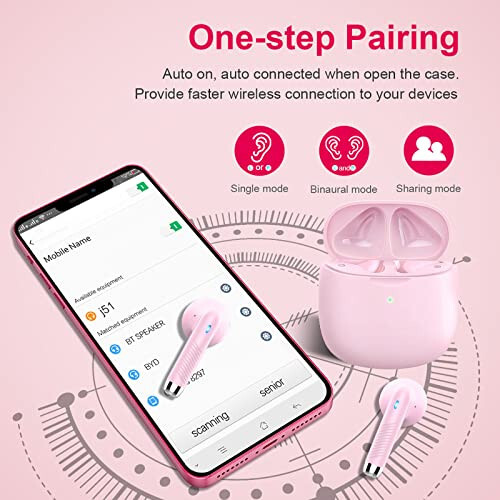 Wireless Earbuds, Bluetooth 5.4 Headphones in Ear with Noise Cancelling Mic, Bluetooth Earbuds Stereo Bass, IP7 Waterproof Sports Earphones, 32H Playtime USB C Charging Ear Buds Pink for Android iOS - 10