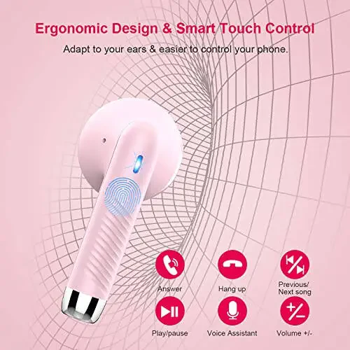 Wireless Earbuds, Bluetooth 5.4 Headphones in Ear with Noise Cancelling Mic, Bluetooth Earbuds Stereo Bass, IP7 Waterproof Sports Earphones, 32H Playtime USB C Charging Ear Buds Pink for Android iOS - 11