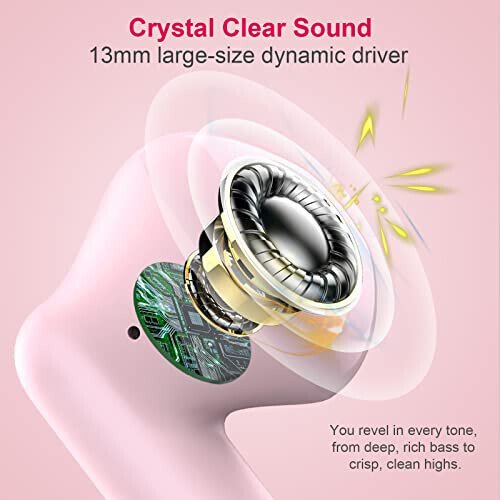 Wireless Earbuds, Bluetooth 5.4 Headphones in Ear with Noise Cancelling Mic, Bluetooth Earbuds Stereo Bass, IP7 Waterproof Sports Earphones, 32H Playtime USB C Charging Ear Buds Pink for Android iOS - 3
