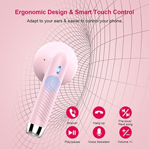 Wireless Earbuds, Bluetooth 5.4 Headphones in Ear with Noise Cancelling Mic, Bluetooth Earbuds Stereo Bass, IP7 Waterproof Sports Earphones, 32H Playtime USB C Charging Ear Buds Pink for Android iOS - 6