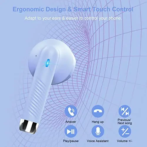 Jxrev Wireless Earbuds, Bluetooth 5.3 Headphones in Ear with Noise Cancelling Mic, Earbuds Stereo Bass, IP7 Waterproof Sports Earphones, 32H Playtime USB C Charging Ear Buds Purple for Android iOS - 4