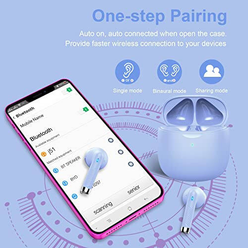 Jxrev Wireless Earbuds, Bluetooth 5.3 Headphones in Ear with Noise Cancelling Mic, Earbuds Stereo Bass, IP7 Waterproof Sports Earphones, 32H Playtime USB C Charging Buds White for Android iOS Purple - 12
