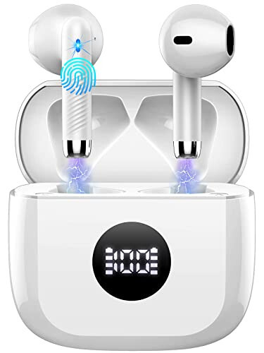 Wireless Earbuds, Bluetooth 5.4 Ear Buds LED Power Display Headphones Bass Stereo, Bluetooth Earbuds in-Ear Noise Cancelling Mic, 40H Playback Mini Case IP7 Waterproof Sports Earphones for Android iOS - Jxrev