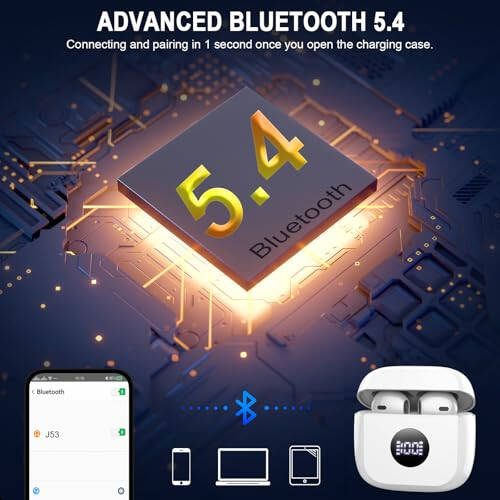 Wireless Earbuds, Bluetooth 5.4 Ear Buds LED Power Display Headphones Bass Stereo, Bluetooth Earbuds in-Ear Noise Cancelling Mic, 40H Playback Mini Case IP7 Waterproof Sports Earphones for Android iOS - 6