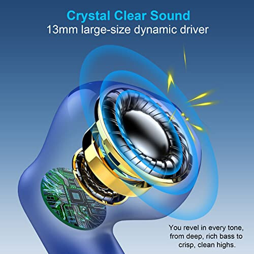 Wireless Earbuds, Bluetooth 5.4 Earbuds Stereo Bass, Bluetooth Headphones in Ear Noise Cancelling Mic, Earphones IP7 Waterproof Sports, 32H Playtime USB C Charging Case Blue Ear Buds for Android iOS - 5
