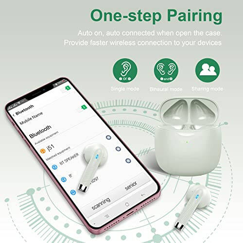 Wireless Earbuds, Bluetooth 5.4 Earbuds Stereo Bass, Bluetooth Headphones in Ear with Noise Cancelling Mic, Earphones IP7 Waterproof Sports, 32H Playtime USB C Charging Green Ear Buds for Android iOS - 6
