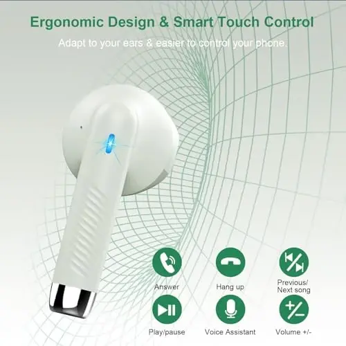 Wireless Earbuds, Bluetooth 5.4 Earbuds Stereo Bass, Bluetooth Headphones in Ear Noise Cancelling Mic, Earphones IP7 Waterproof Sports, 32H Playtime USB C Charging Case Green Ear Buds for Android iOS - 6