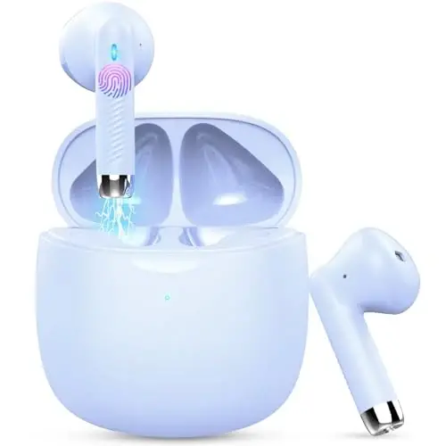 Kablosuz Kulaklıklar, Bluetooth 5.4 Kulaklık Stereo Bas, Gürültü Önleyici Mikrofonlu Bluetooth Kulaklıklar, Kulaklık IP7 Su Geçirmez Spor, 32 Saat Çalma Süresi USB C Şarj Kutusu Android iOS için Mor Kulaklıklar 