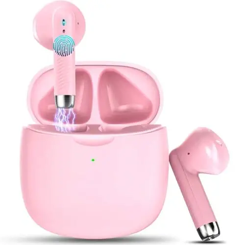Wireless Earbuds, Bluetooth 5.4 Earbuds Stereo Bass, Bluetooth Headphones in Ear Noise Cancelling Mic, Earphones IP7 Waterproof Sports, 32H Playtime USB C Charging Case Pink Ear Buds for Android iOS - Jxrev