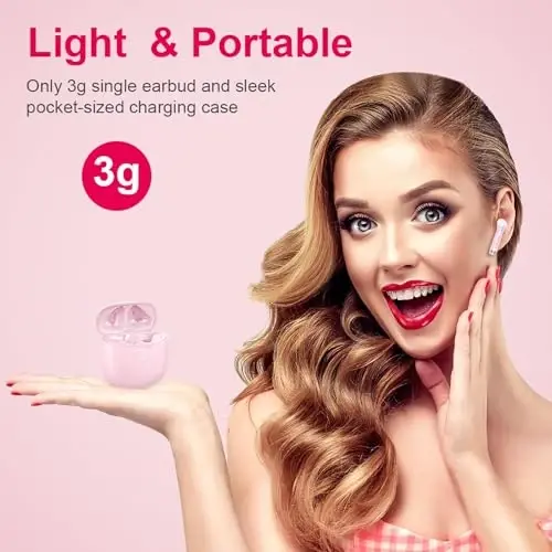 Wireless Earbuds, Bluetooth 5.4 Earbuds Stereo Bass, Bluetooth Headphones | in Ear Noise Cancelling Mic, Earphones IP7 Waterproof Sports, 32H Playtime USB C Charging Case Pink Ear Buds for Android iOS - 4