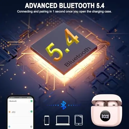 Kablosuz Kulaklıklar, Bluetooth 5.4 Kulaklıklar LED Güç Ekranı Kulaklıklar Bas Stereo, Bluetooth Kulaklıklar Kulak İçi Gürültü Önleyici Mikrofon, 40 Saat Oynatma Mini Kasa IP7 Su Geçirmez Spor Kulaklıklar Android iOS için - 3