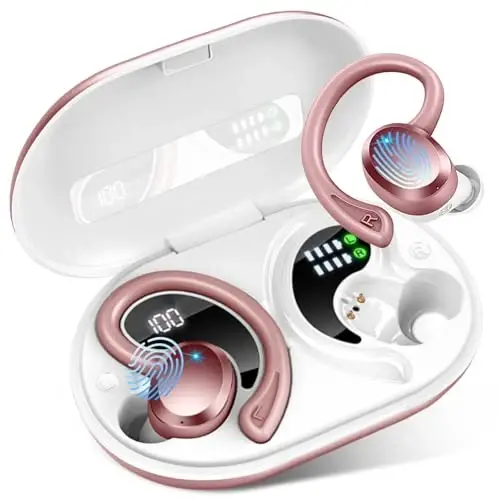 Wireless Earbuds Sport, 2025 Bluetooth 5.4 Headphones Bass Hi-Fi Stereo Over Ear Buds, 56Hrs Noise Cancelling Headset with Earhook, IP7 Waterproof Earphones Workout Running for Laptop Pad Android iOS - 1