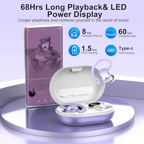 Wireless Earbuds, Bluetooth Earbuds, Bluetooth 5.4 Headphones 68hrs Playtime Sport Earphones with LED Display ENC Noise Cancelling Mic, IPX7 Waterproof Over Ear Ear Buds with Hook for Gym/Workout - 2