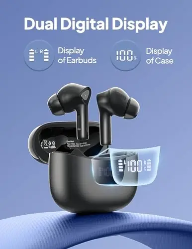 Wireless Earbuds Bluetooth V5.3 Headphones 50H Playback Deep Bass Stereo Ear Buds with LED Power Display Charging Case IPX7 Waterproof Earphones with Mic Headset for Laptop Pad Android/iOS Phones - 3