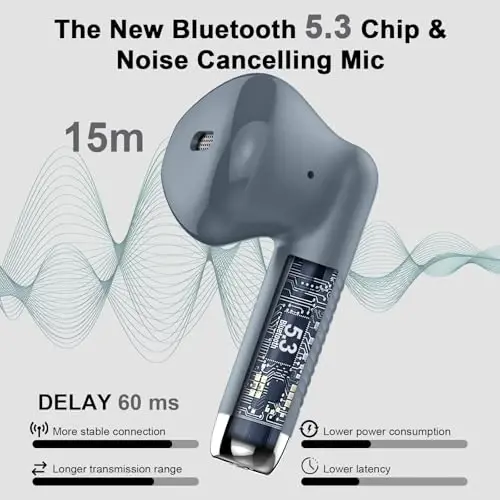 Wireless Earbuds, Bluetooth 5.4 Headphones in Ear with Noise Cancelling Mic | Bluetooth Earbuds Stereo Bass, IP7 Waterproof Sports Earphones, 32H Playtime USB C Charging Ear Buds Gray for Android iOS - 8