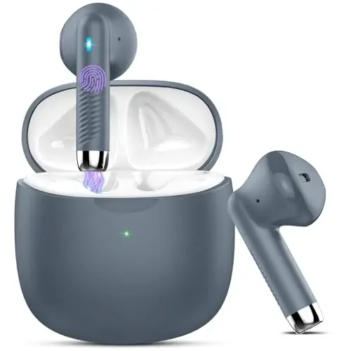 Wireless Earbuds, Bluetooth 5.4 Headphones in Ear with Noise Cancelling Mic | Bluetooth Earbuds Stereo Bass, IP7 Waterproof Sports Earphones, 32H Playtime USB C Charging Ear Buds Gray for Android iOS 