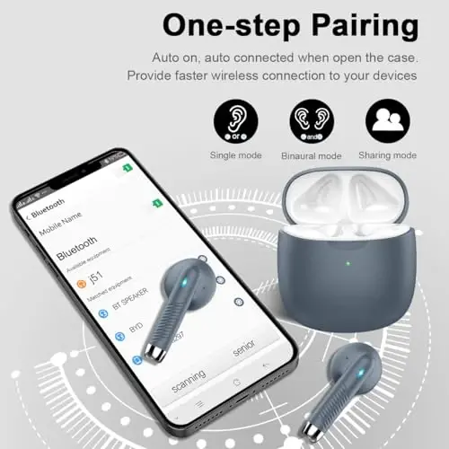 Wireless Earbuds, Bluetooth 5.4 Headphones in Ear with Noise Cancelling Mic | Bluetooth Earbuds Stereo Bass, IP7 Waterproof Sports Earphones, 32H Playtime USB C Charging Ear Buds Gray for Android iOS - 5