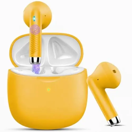 Wireless Earbuds, Bluetooth 5.4 Headphones in Ear with Noise Cancelling Mic | Bluetooth Earbuds Stereo Bass, IP7 Waterproof Sports Earphones, 32H Playtime USB C Charging Ear Buds Yellow for Android iOS - 7