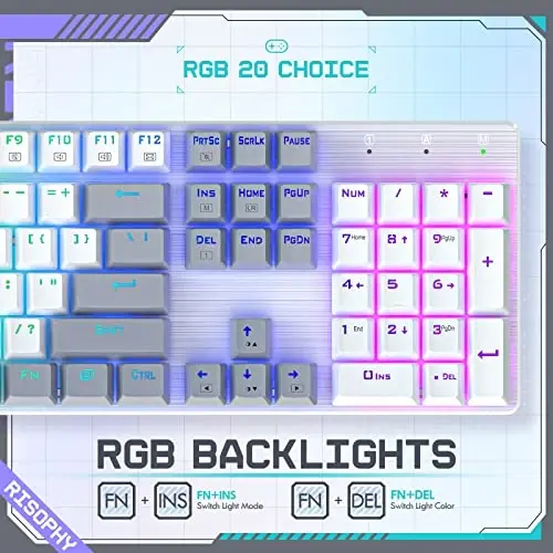 Wireless Mechanical Keyboard, Triple Mode 2.4G/USB-C/Bluetooth Gaming Keyboard, 104 Keys Programmable, Customize RGB Backlit, Red Switch, Bicolor PBT Keycaps, Rechargeable Wired Keyboard for Laptop PC - 6