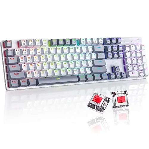 Wireless Mechanical Keyboard, Triple Mode 2.4G/USB-C/Bluetooth Gaming Keyboard, 104 Keys Programmable, Customize RGB Backlit, Red Switch, Bicolor PBT Keycaps, Rechargeable Wired Keyboard for Laptop PC - RISOPHY