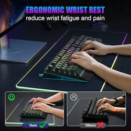 Wireless Gaming Keyboard, RGB & Single-Color Backlit, Full-Size Waterproof Computer Keyboard, Silent Keys, Wrist Rest, Sleep Mode, Rechargeable 2.4G Wireless Keyboardfor Windows, Mac, PC, Laptop - 4