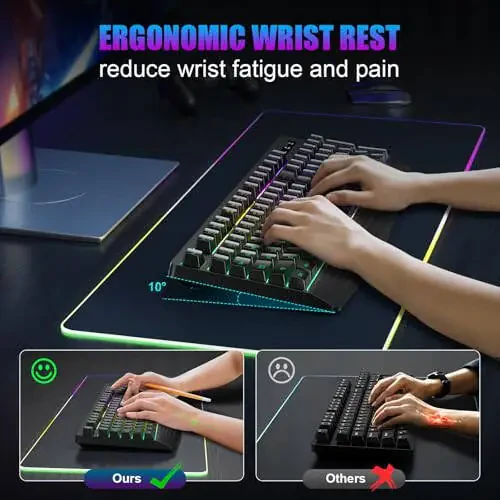Wireless Gaming Keyboard, RGB & Single-Color Backlit, Full-Size Waterproof Computer Keyboard, Silent Keys, Wrist Rest, Sleep Mode, Rechargeable 2.4G Wireless Keyboardfor Windows, Mac, PC, Laptop - 4