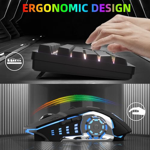 Kablosuz Oyun Klavyesi ve Fare Kombosu - RGB Arka Aydınlatmalı, Şarj Edilebilir Kablosuz Klavye ve Ergonomik Arka Aydınlatmalı Fare, Oyun ve İş İçin Kablosuz Klavye ve Fare, Uzun Ömürlü Dahili Pil (Siyah) - 5