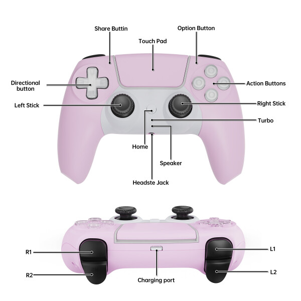 Kablosuz Oyun Kumandası Çift Titreşim Oyun Kolunda PS4/ Slim/ Pro Konsol (PEMBE) - 13