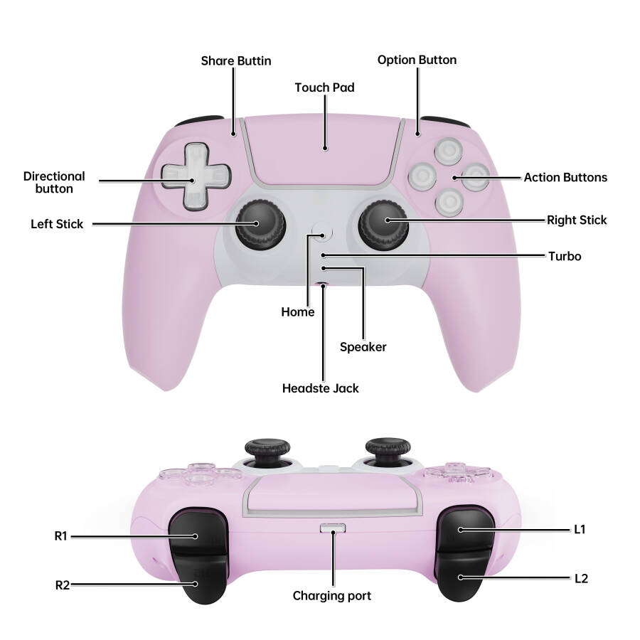 Kablosuz Oyun Kumandası Çift Titreşim Oyun Kolunda PS4/ Slim/ Pro Konsol (PEMBE) - 6