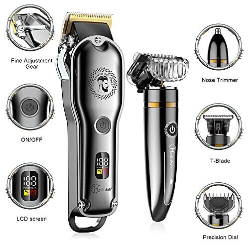 Hatteker Hair Clipper Cordless Barber Clipper T-Blade Beard & Nose Trimmer Grooming Kit Professional IPX7 Waterproof - Hatteker (1)