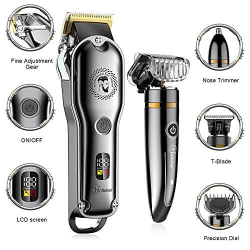 Hatteker Hair Clipper Cordless Barber Clipper T-Blade Beard & Nose Trimmer Grooming Kit Professional IPX7 Waterproof - 2