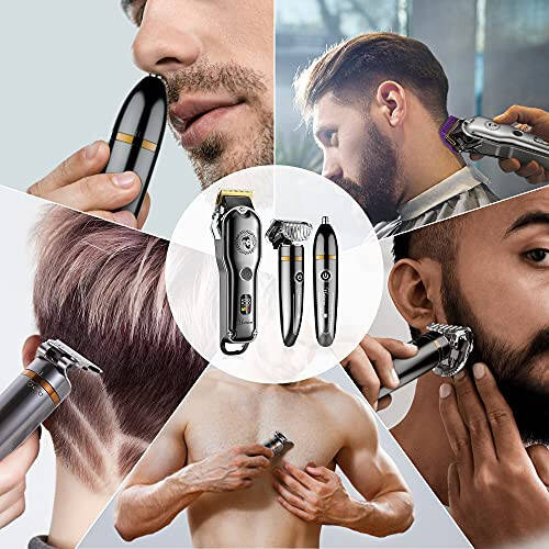 Hatteker Hair Clipper Cordless Barber Clipper T-Blade Beard & Nose Trimmer Grooming Kit Professional IPX7 Waterproof - 3