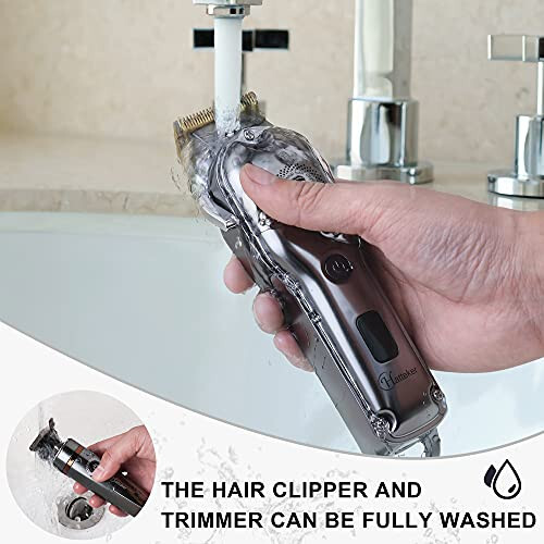 Hatteker Hair Clipper Cordless Barber Clipper T-Blade Beard & Nose Trimmer Grooming Kit Professional IPX7 Waterproof - 6