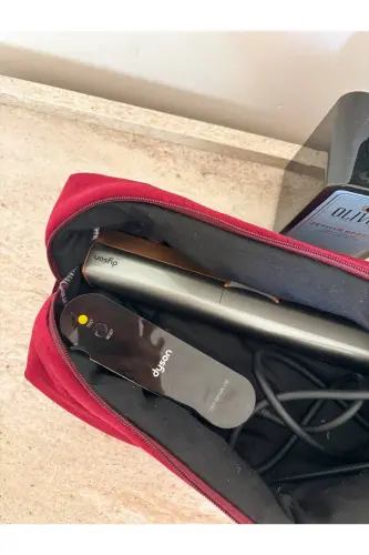 Kadife Bordo Saç Düzleştirici Çantası Airwrap Airstrait Uyumlu Seyahat Çantası - Bordo Kadife - 5
