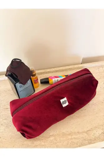 Kadife Bordo Saç Düzleştirici Çantası Airwrap Airstrait Uyumlu Seyahat Çantası - Bordo Kadife - 6