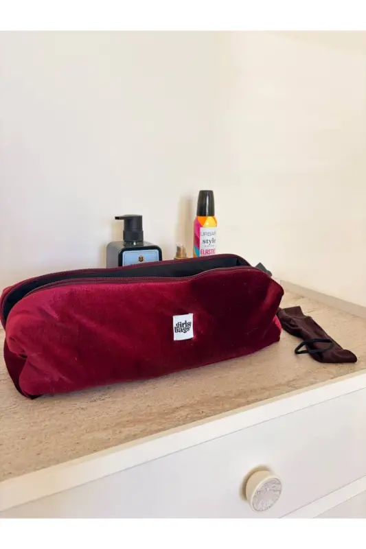 Kadife Bordo Saç Düzleştirici Çantası Airwrap Airstrait Uyumlu Seyahat Çantası - Bordo Kadife - 7