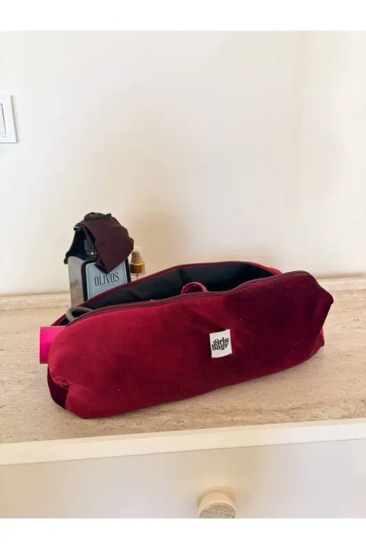 Kadife Bordo Saç Düzleştirici Çantası Airwrap Airstrait Uyumlu Seyahat Çantası - Bordo Kadife - 8
