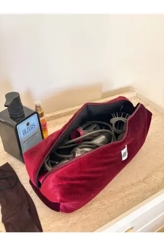 Kadife Bordo Soch Düzleştirici Çantasi Airwrap Airstrait Mos Sayohat Çantasi - Bordo Kadife - 3