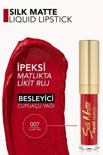 Kadife Dokulu Likit Mat Lab bo'yog'i - Silk Matte Liquid Lipstick - 007 CLARET RED - 8690604397365-007 CLARET RED - 5