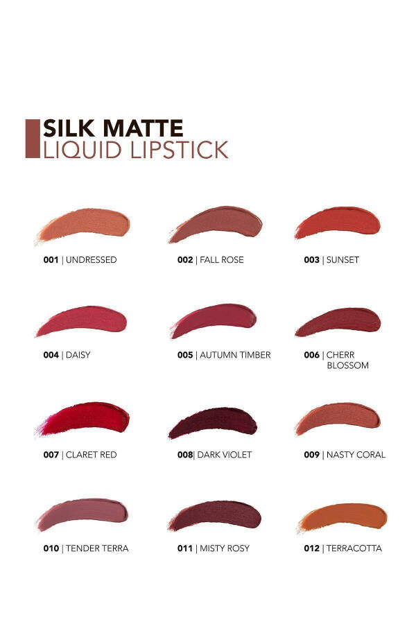 Kadife Dokulu Likit Mat Ruj - Silk Matte Liquid Lipstick - 012 TERRACOTTA - 8690604505395-012 TERRACOTTA - 5
