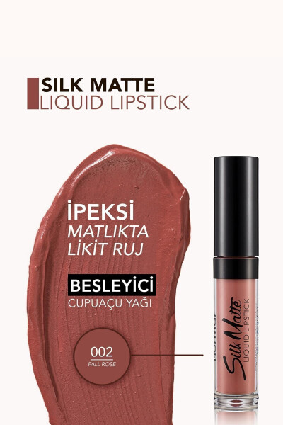 Kadife Dokulu Likit Mat Ruj - Silk Matte Liquid Lipstick - 002 FALL ROSE - 8690604397280 - 22