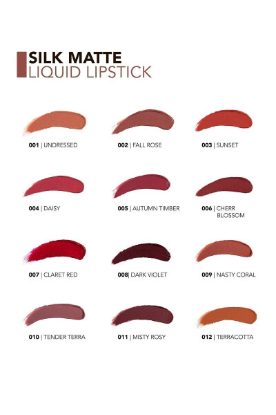 Kadife Dokulu Likit Mat Ruj - Silk Matte Liquid Lipstick - 002 FALL ROSE - 8690604397280 - 11