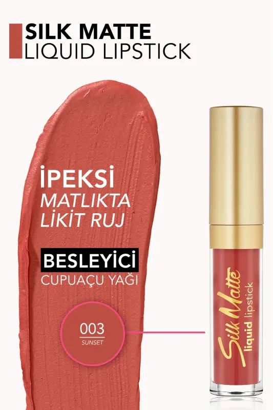 Kadife Dokulu Likit Mat Ruj - Silk Matte Liquid Lipstick - 003 SUNSET - 8690604397303-003 SUNSET - 5