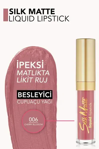 Kadife Dokulu Likit Mat Ruj - Silk Matte Liquid Lipstick - 006 CHERRY BLOSSOM - 8690604397358-006 CHERRY BLOSSOM - 5