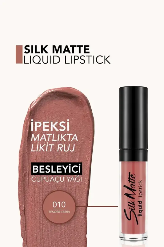 Kadife Dokulu Likit Mat Ruj - Silk Matte Liquid Lipstick - 010 TENDER TERRA - 8690604505371 - 010 TENDER TERRA - 10